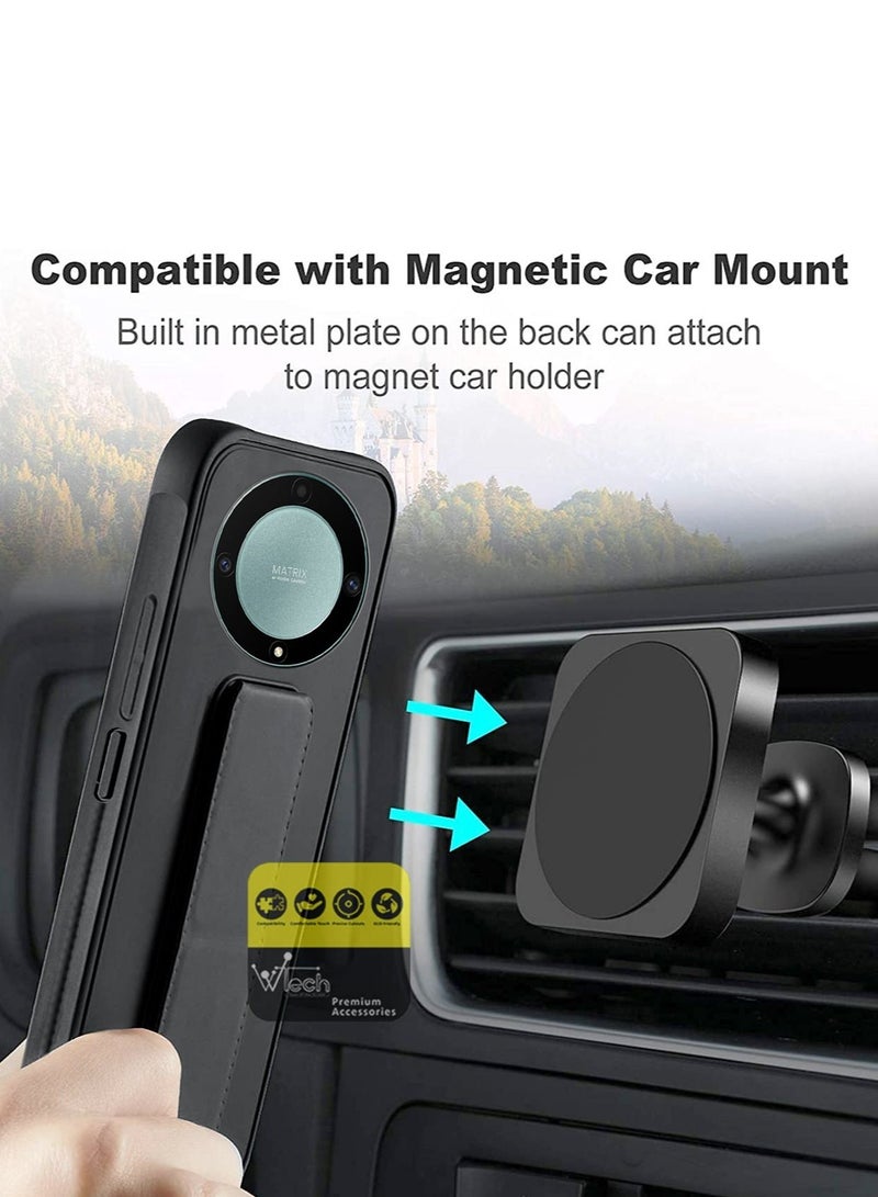 Wtech Honor X9a 5G 2023 Hand Grip Foldable Magnetic Kickstand Wrist Strap Finger Grip With Built-in Iron Case Cover - Black - Image 3