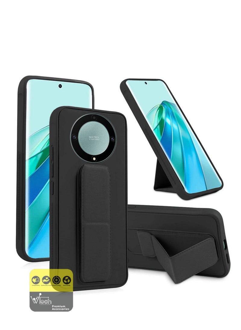 Wtech Honor X9a 5G 2023 Hand Grip Foldable Magnetic Kickstand Wrist Strap Finger Grip With Built-in Iron Case Cover - Black - Image 1