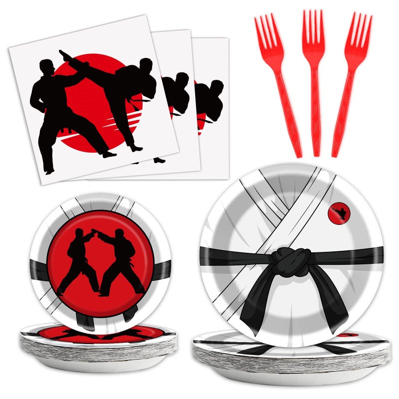 gisgfim 96 Pcs Karate Party Supplies Paper Plates Napkins Karate Themed Party Birthday Decorations Favors for Boys  Girls Birthday Serves 24