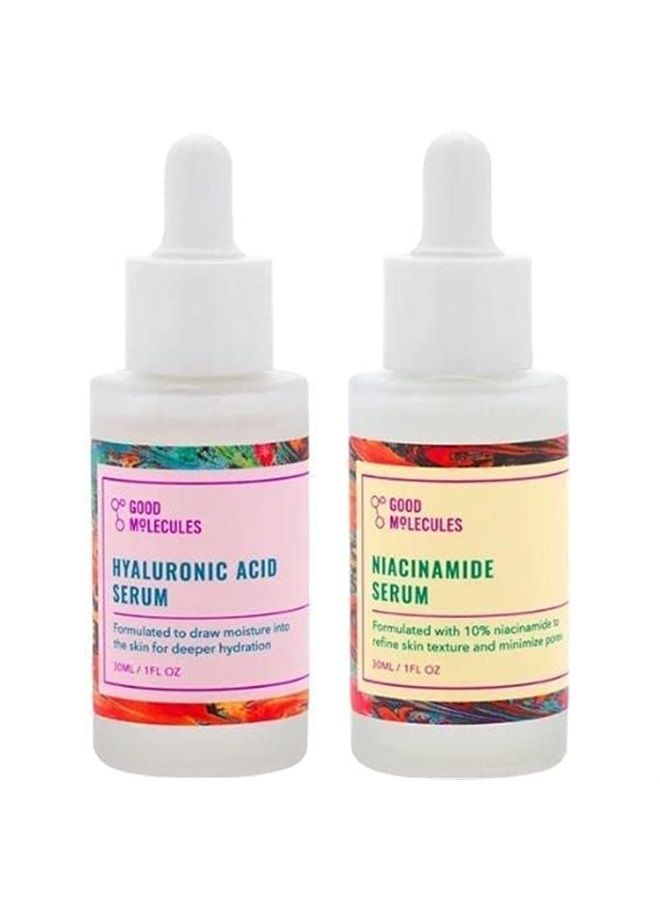 Good Molecules Hyaluronic Acid Serum 1 Oz. and Niacinamide Serum 1 Oz. SET. Brighten, Hydrate and Smooth Skin. Lightweight and Water Based Formula. Vegan and Cruelty Free.