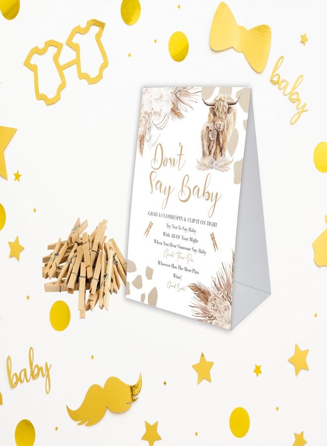 Xenseou Don't Say Baby Game for Baby Shower, 50 Wooden Clothespins and one Sign, Boho Cow Theme, Pins for Baby Shower Decorations, Boy Baby Shower, Baby Shower Supplies-BB29 - Image 5