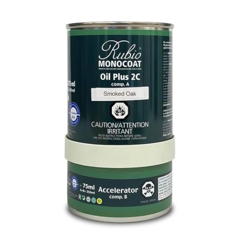 Rubio Monocoat Wood Stain & Finish 175 ft² - Smoked Oak | Oil Plus 2C | Quick-Dry, Eco-Friendly Linseed Wood Oil for Indoor Use, Includes Accelerator (Part B) | Protector | 350 ml - Image 1
