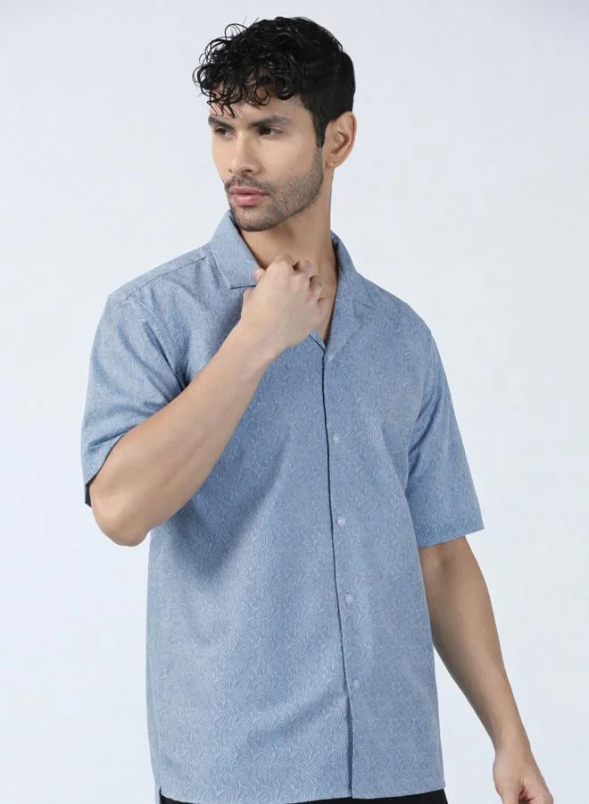 Take Two Blue Men Blue Wave Pattern Cotton Shirt for Men | Best Price UAE