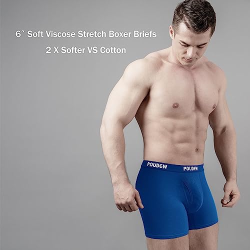 POUDEW Men's Breathable Viscose Moisture Wicking No Roll Waistband Tagless Underwear Boxer Briefs, Pack of 5 (Large, Black/Grey/Red/Blue/White) - Image 2