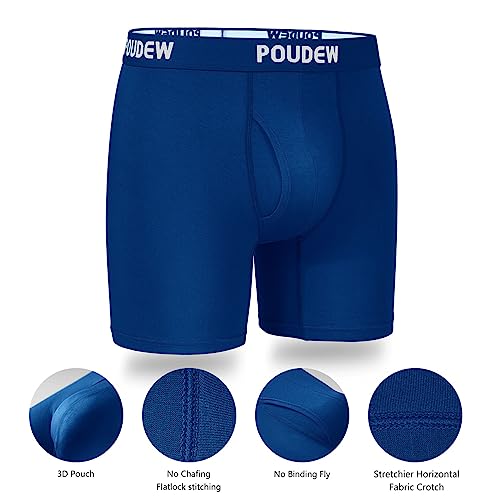 POUDEW Men's Breathable Viscose Moisture Wicking No Roll Waistband Tagless Underwear Boxer Briefs, Pack of 5 (Large, Black/Grey/Red/Blue/White) - Image 4