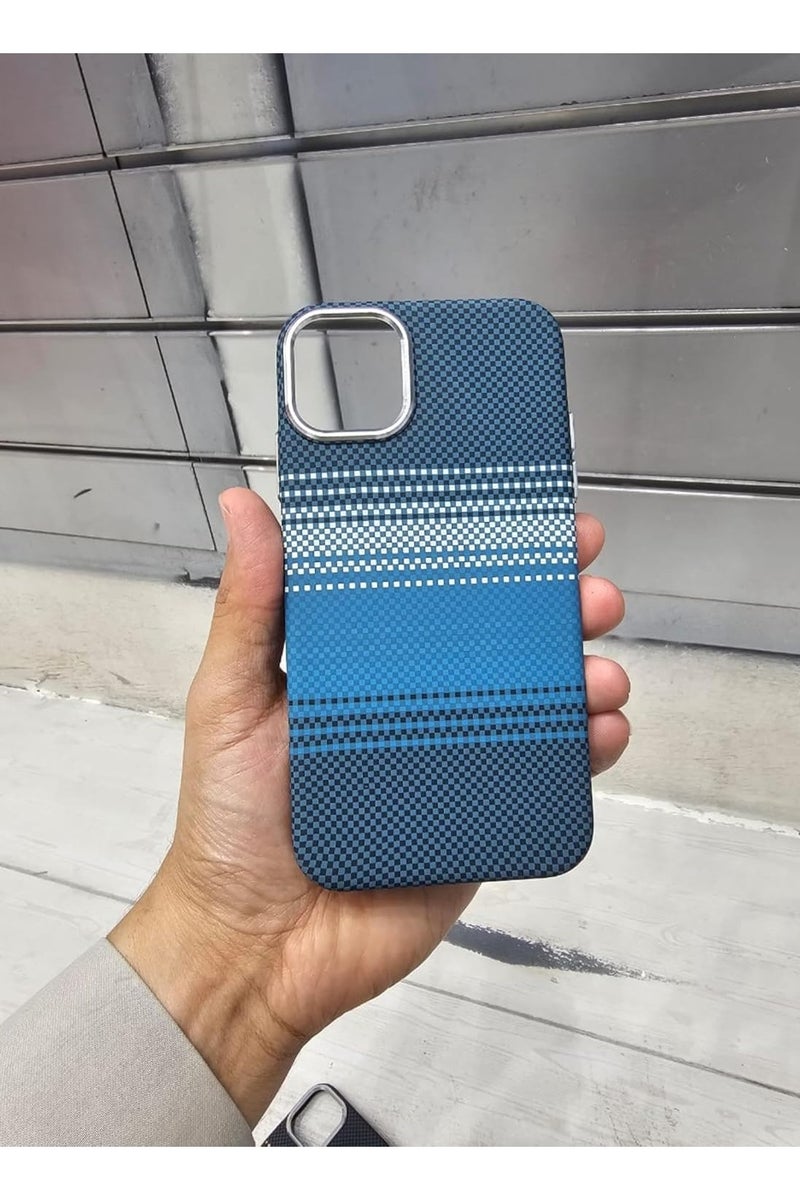 إيروريكس جراب هاتف متوافق مع iPhone 15 Plus، غطاء واقٍ خفيف الوزن رفيع بنمط قماش أزرق، قبضة مضادة للانزلاق، امتصاص الصدمات، فتحات دقيقة ونهاية أنيقة ومتينة - Image 3