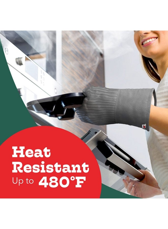 Big Red House Big Red House - Silicone Oven Mitts - Grey Set of 2-12.5" - Heat Resistant Kitchen Gloves - Professional Grade Protection Hot Cooking Baking  - Image 2