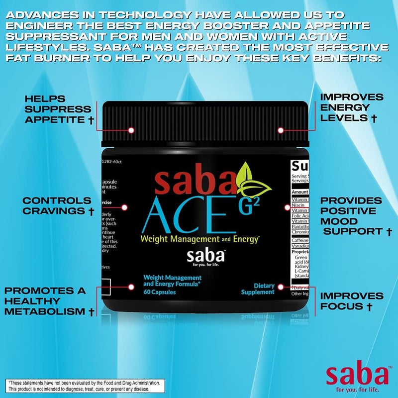 Saba Kombucha Saba ACE G2 Thermogenic Energy Burn Pre Workout Metabolism Focus Concentration with Capsimax CarnoSyn BioPerine Green Tea Leaf Extract for Men  Women 60 Capsules - Image 5