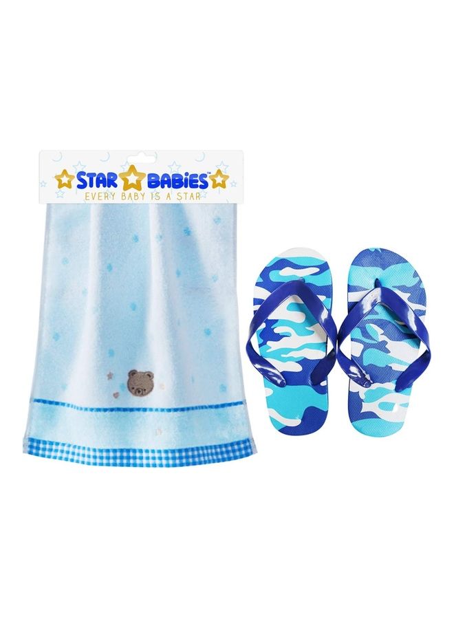 ستار بيبيز منشفة بنمط رسومات كرتونية مع شبشب للشاطئ