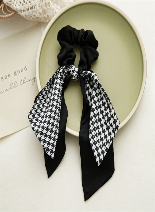 DINPREY 4PCS Short Hair Scarf with Ribbon Bow Scrunchies, Plaid Hair Ties, Chiffon Bowknot Hair Scrunchies for Women - Image 5