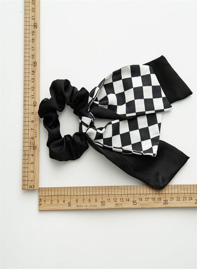 DINPREY 4PCS Short Hair Scarf with Ribbon Bow Scrunchies, Plaid Hair Ties, Chiffon Bowknot Hair Scrunchies for Women - Image 2