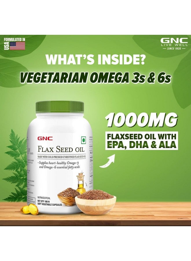 GNC Flax Seed Oil Vegetarian Omega 3s | 180 Capsules | Supports Good Memory | Protects Vision | Relieves Stiffness & Joint Discomfort | Cold-Pressed & Unrefined | USA Formulated - Image 3