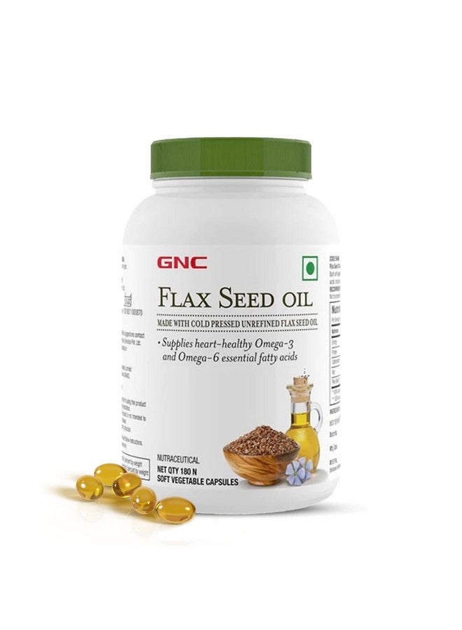 GNC Flax Seed Oil Vegetarian Omega 3s | 180 Capsules | Supports Good Memory | Protects Vision | Relieves Stiffness & Joint Discomfort | Cold-Pressed & Unrefined | USA Formulated - Image 1