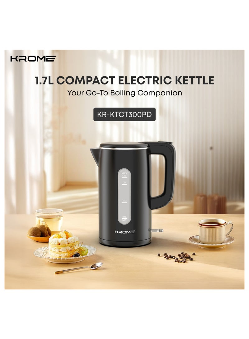 KROME 1.7L Cool Touch Electric Kettle with Double Layer Body, Water Window, Auto Shut-Off & Boil-Dry Protection - KR-KTCT300PD 1.7 L 2000 W KR-KTCT300PD black