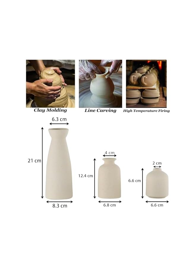 The Bros Ceramic Vase Set 3 Pcs, Boho Home Decor Vase, Modern Vases for Decor, Dried Flower Decor, Rustic Flower Vases for Shelf, Mantel, Centerpieces, Kitchen, Table(Beige) - Image 4