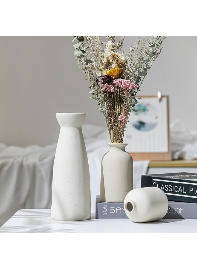 The Bros Ceramic Vase Set 3 Pcs, Boho Home Decor Vase, Modern Vases for Decor, Dried Flower Decor, Rustic Flower Vases for Shelf, Mantel, Centerpieces, Kitchen, Table(Beige) - Image 3