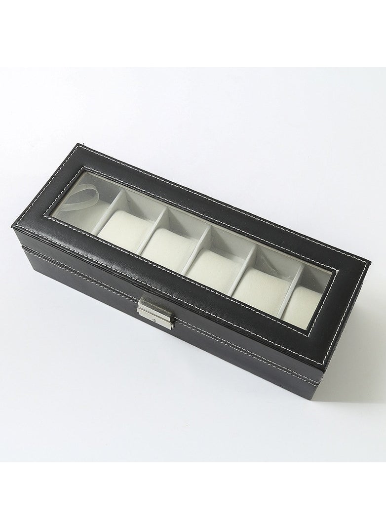 Generic - Leather Watch Case, 6 Grid Watch Box, Watch Display Case, Watch Display Storage Box, with Glass Lids and Removable Pillow, Birthday Gift for Men Women - Image 1