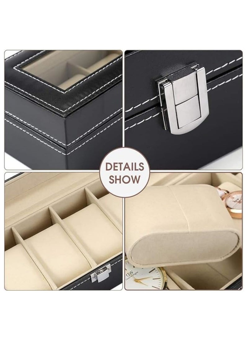 Generic - Leather Watch Case, 6 Grid Watch Box, Watch Display Case, Watch Display Storage Box, with Glass Lids and Removable Pillow, Birthday Gift for Men Women - Image 1