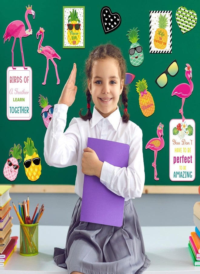 Fainne 45 Pieces Stylish Tropical Classroom Bulletin Board Decorations Simply Summers Hawaiian Themed Motivational Bulletin Board Pineapple Flamingo Inspirational Quotes Posters Cutout - Image 4