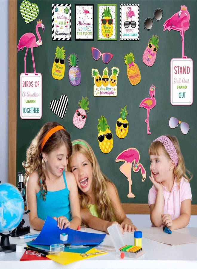 Fainne 45 Pieces Stylish Tropical Classroom Bulletin Board Decorations Simply Summers Hawaiian Themed Motivational Bulletin Board Pineapple Flamingo Inspirational Quotes Posters Cutout - Image 5