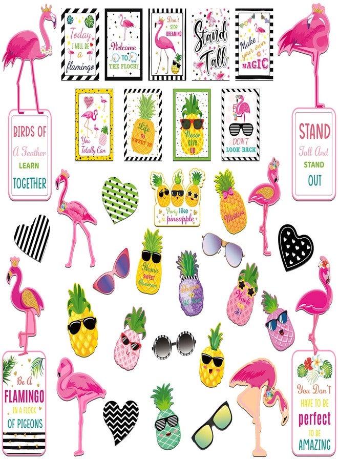 Fainne 45 Pieces Stylish Tropical Classroom Bulletin Board Decorations Simply Summers Hawaiian Themed Motivational Bulletin Board Pineapple Flamingo Inspirational Quotes Posters Cutout - Image 1