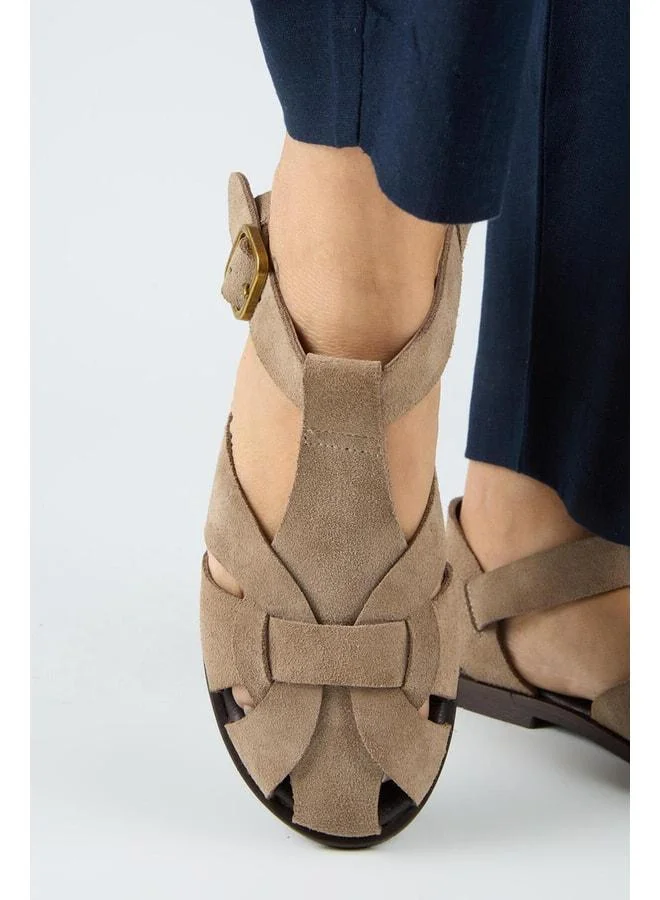 Lolie Women's Genuine Leather Caged Beige Sandal.