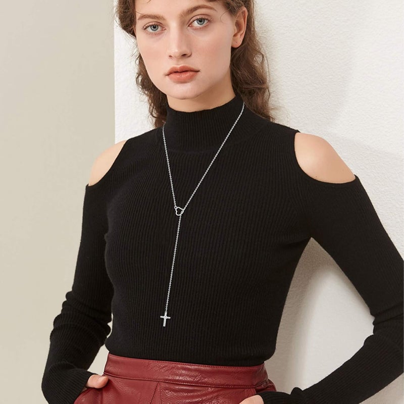 FOCALOOK Lariat Y-Necklaces | Long Necklaces for Women | Long Black Necklaces | Gold Necklaces for Women | Drop Heart Necklaces for Women | Front Adjustable Long Chain Necklace - Image 2