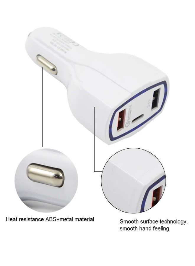 Ant QC 3.0 Car Charging Cigarette Lighter Adapter with LED Indicator Light, USB Port and Type-C Port Car Charger, High Speed Car Charging, White - Image 5