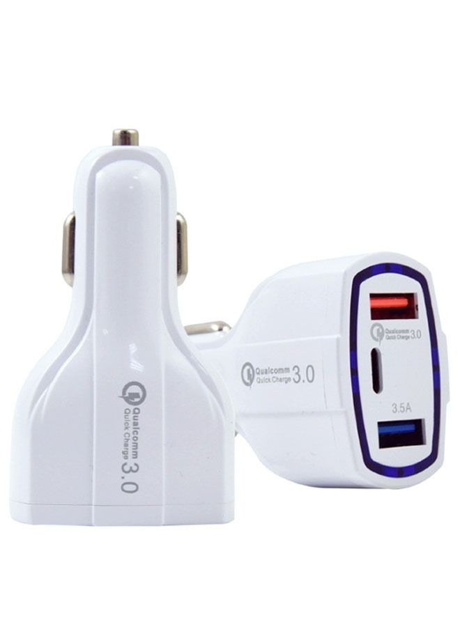 Ant QC 3.0 Car Charging Cigarette Lighter Adapter with LED Indicator Light, USB Port and Type-C Port Car Charger, High Speed Car Charging, White - Image 2