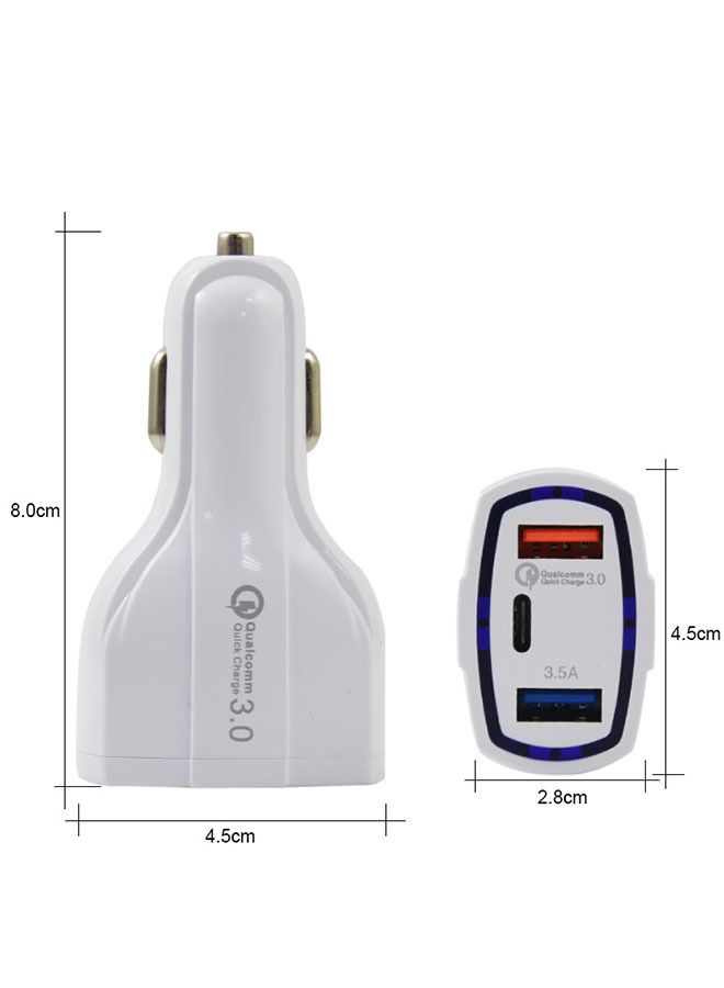 Ant QC 3.0 Car Charging Cigarette Lighter Adapter with LED Indicator Light, USB Port and Type-C Port Car Charger, High Speed Car Charging, White - Image 3