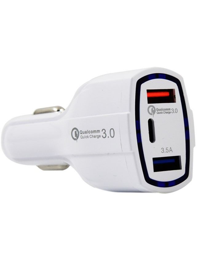Ant QC 3.0 Car Charging Cigarette Lighter Adapter with LED Indicator Light, USB Port and Type-C Port Car Charger, High Speed Car Charging, White - Image 1