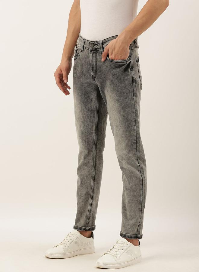 The Indian Garage Co Men Mid Rise Grey Acid Wash Jeans - Image 2