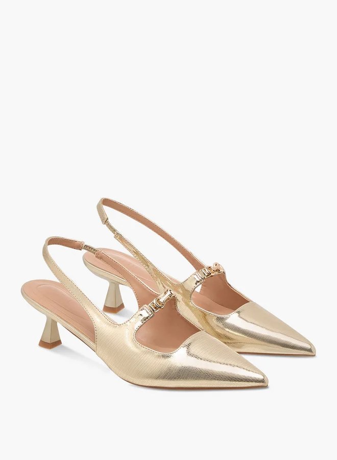 سيليست Women's Textured Slingback Shoes with Kitten Heels