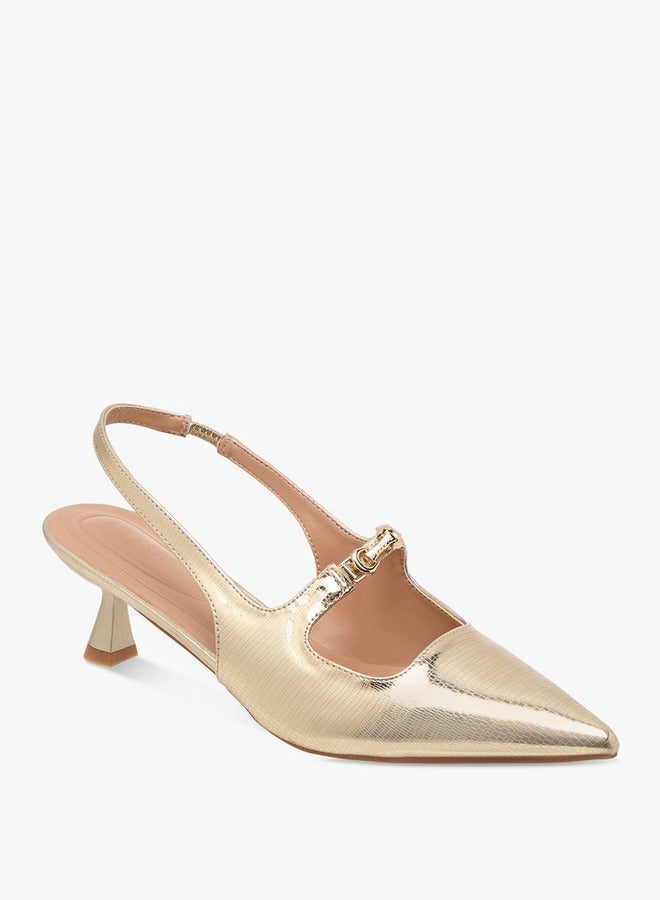 Celeste Women's Textured Slingback Shoes with Kitten Heels - Image 2