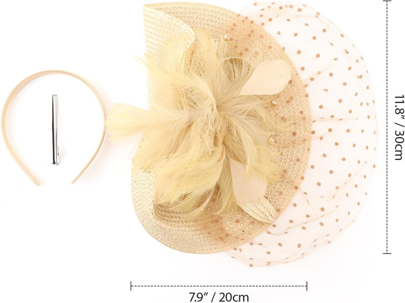 DRESHOW Fascinators Hat Flower Mesh Ribbons Feathers on a Headband and a Clip Tea Party Headwear for Girls and Women - Image 4