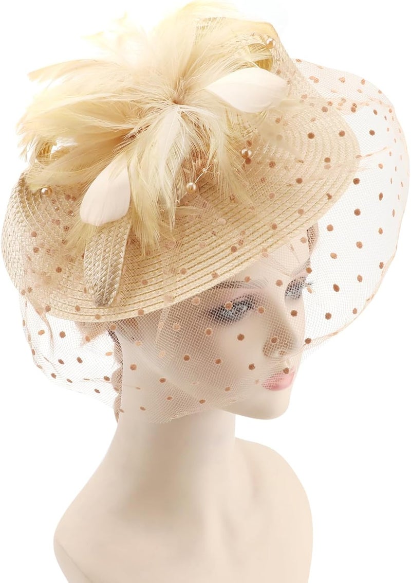 DRESHOW Fascinators Hat Flower Mesh Ribbons Feathers on a Headband and a Clip Tea Party Headwear for Girls and Women - Image 2