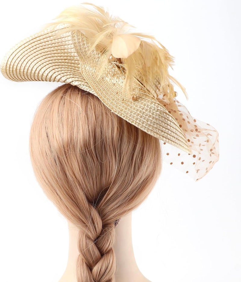 DRESHOW Fascinators Hat Flower Mesh Ribbons Feathers on a Headband and a Clip Tea Party Headwear for Girls and Women - Image 3