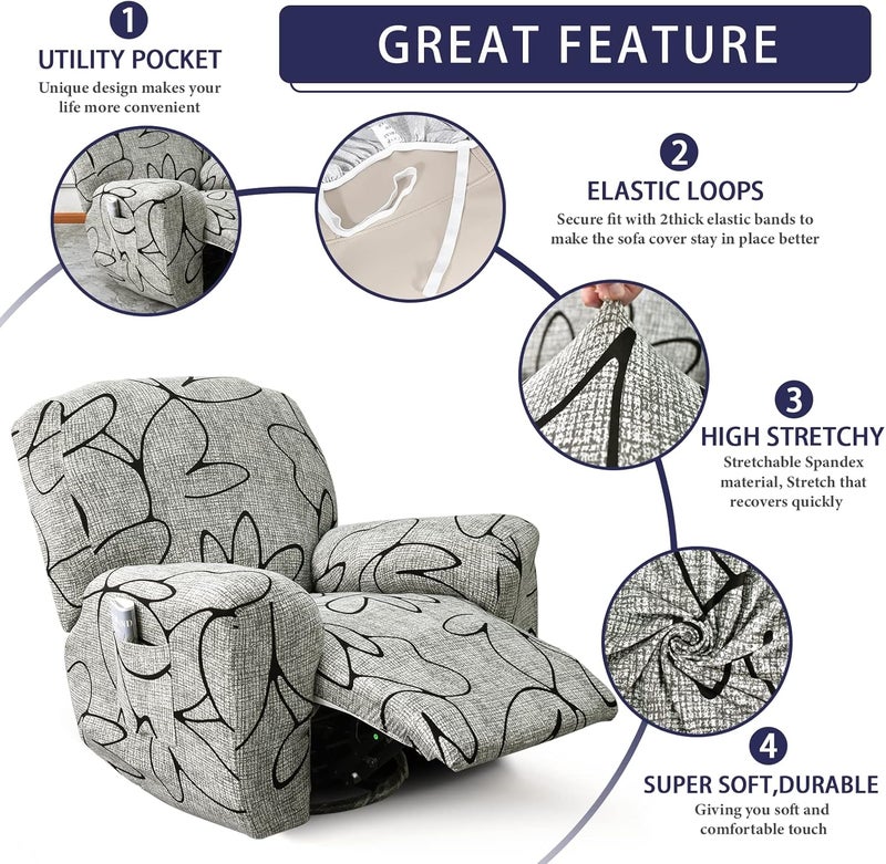 Iauddy Recliner Slipcover-Stretch Soft Slip Reclining Chair Slipcovers 4 -Pieces Furniture Protector for Recliner with Pocket Fitted Sofa Couch Cover Lazy Boy Chair Cover - Image 2