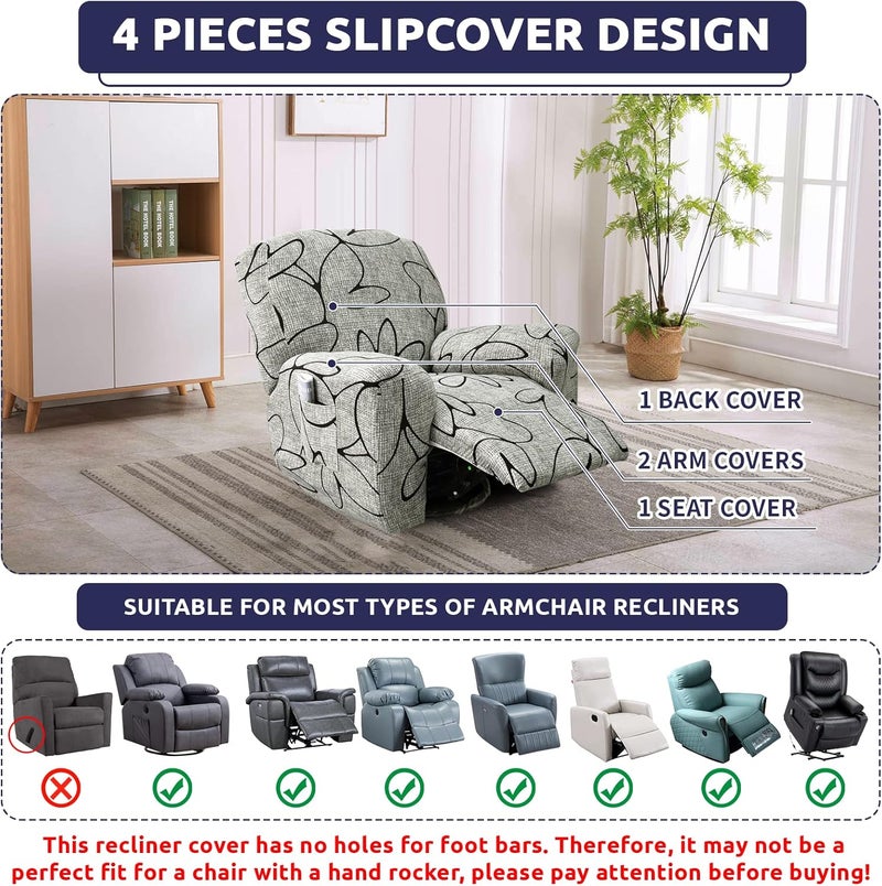 Iauddy Recliner Slipcover-Stretch Soft Slip Reclining Chair Slipcovers 4 -Pieces Furniture Protector for Recliner with Pocket Fitted Sofa Couch Cover Lazy Boy Chair Cover - Image 5