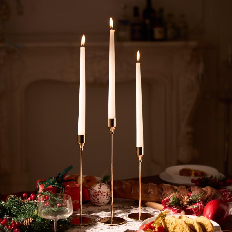 Pickood Solid Taper Candle Holders Set of 6, Champagne Gold Long Skinny Candlestick (Heights: 9/11/13 Inch), Heavy Iron Anti-Slip Base for Fireplace Mantle Table Centerpiece Christmas Decor - Image 3