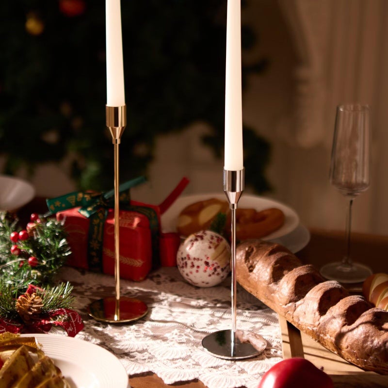 Pickood Solid Taper Candle Holders Set of 6, Champagne Gold Long Skinny Candlestick (Heights: 9/11/13 Inch), Heavy Iron Anti-Slip Base for Fireplace Mantle Table Centerpiece Christmas Decor - Image 4