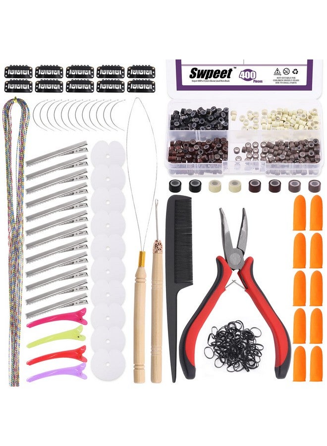 Swpeet Wpeet 578Pcs Hair Extension Kit Silicone Lined Micro Rings Pulling Hook Loop Needle Threader Tinsel Hair Extension Glitter Hair Extensions Tools Removal Pliers - Image 2