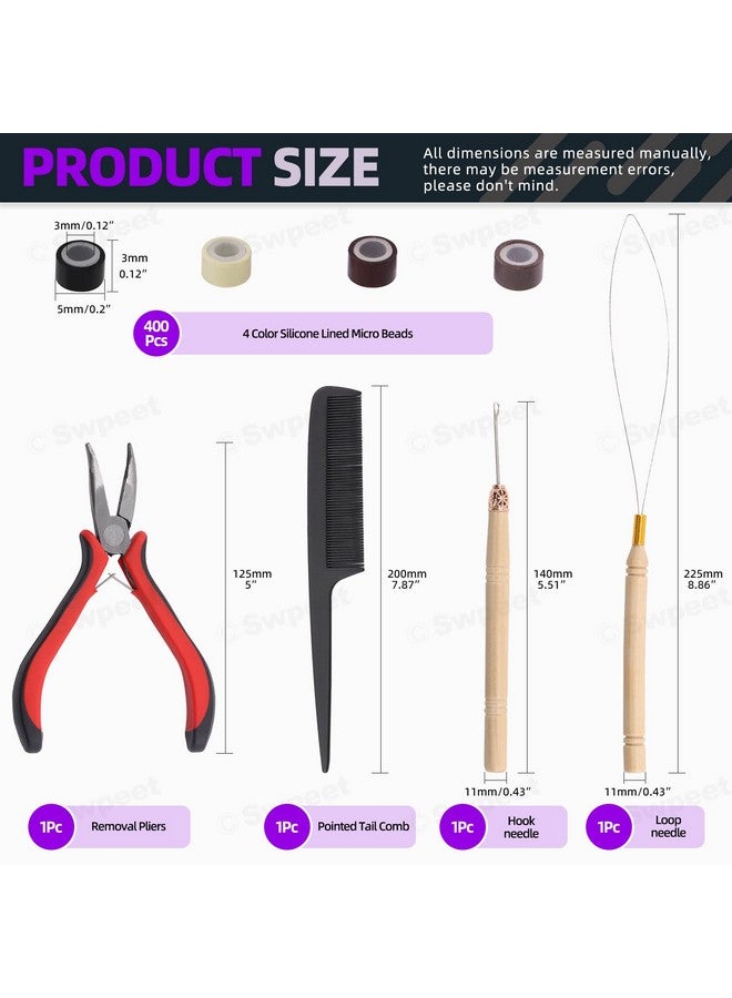 Swpeet Wpeet 578Pcs Hair Extension Kit Silicone Lined Micro Rings Pulling Hook Loop Needle Threader Tinsel Hair Extension Glitter Hair Extensions Tools Removal Pliers - Image 3