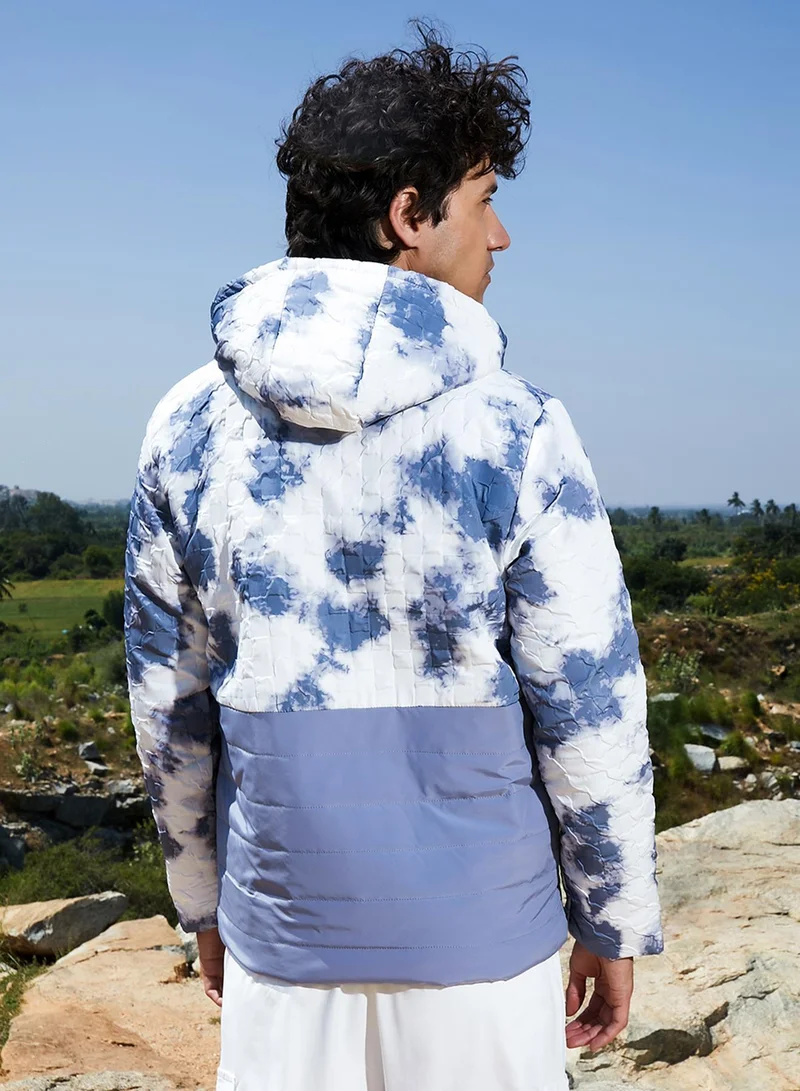 Campus Sutra  Men's White & Light Grey Tie-Dye Block Puffer Jacket for Men | Best Price UAE