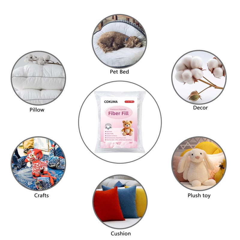 COKUMA Polyfill Stuffing, Premium Poly Filling Stuffing for Stuffed Animals, Soft and Fluffy for Craft, Crochet, Cloud Decorations, Machine Washable Fiberfill Stuffing, 3.5oz/100g - Image 4