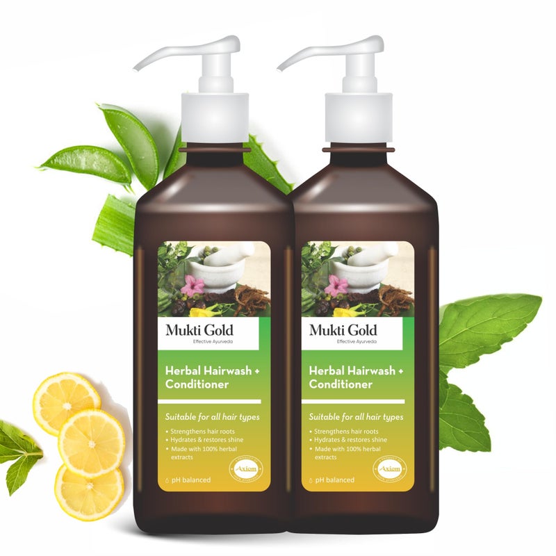 Axiom Mukti Gold Herbal Hairwash  Conditioner  Blend of 15 Ayurvedic Herbs  For Nourishing Hair Repairs Dry Damaged Hair  Paraben  Sulphate Free  For all Hair Types 400mL Pack of 2 - Image 1