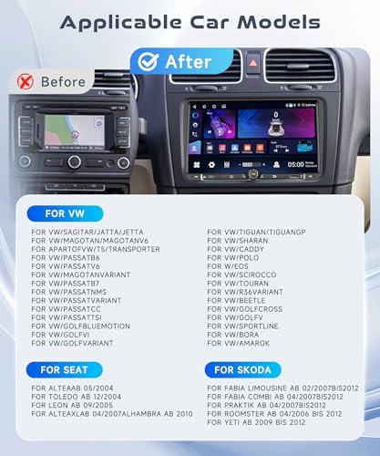 Podofo 4G64G Car Radio Stereo for VW Passat Jetta Tiguan Golf MK5 MK6 T5 Polo with Wireless CarplayAndroid Auto9 Inch IPS Touch Screen Android 15 GPS Head Unit 5GhzWiFi Bluetooth DSP Mic HD Rear Camera - Image 3