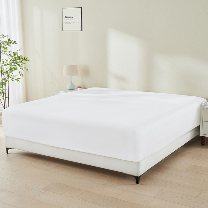 FITTED SHEET ONLY 16 INCH POCKET BAMBOO RAYON FITTED SHEET SUPER SOFT AND COOLING BOTTOM SHEET WITH 4 ELASTIC CORNER STRAPSBRIGHT WHITE KING SIZE
