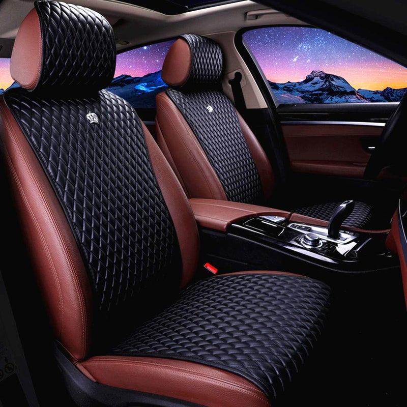 Red Rain Universal Seat Covers for Cars Black Leather Seat Cover with Crown 23 Covered 11Pcs ABlack