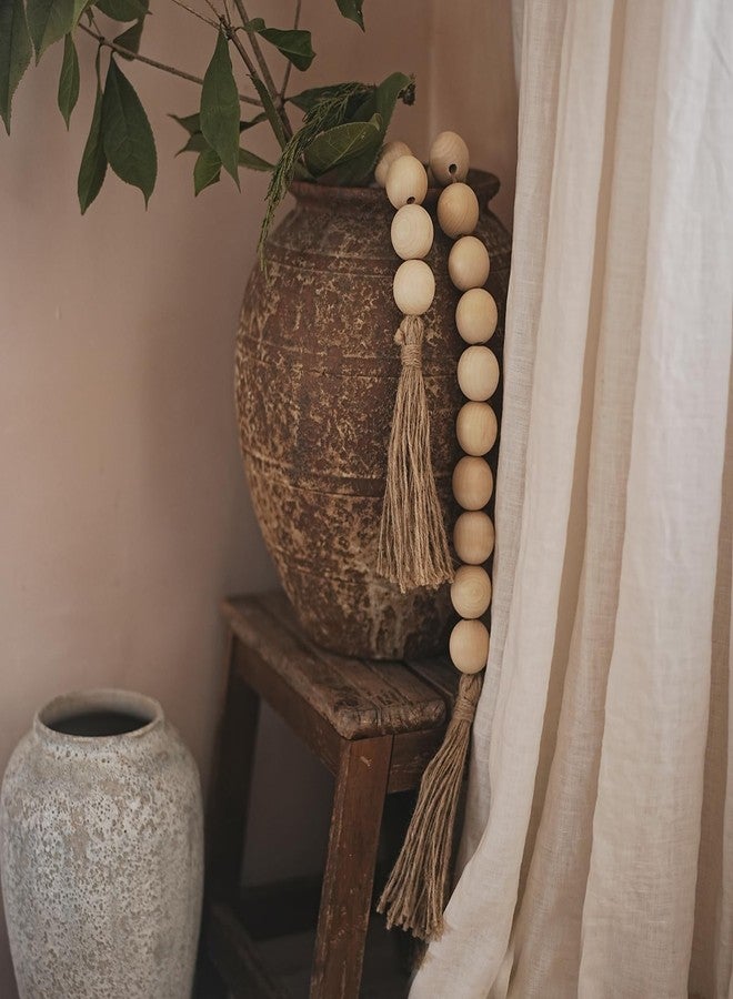 RUIRUICO Extra Large Wood Bead Garland with 1.6" Diameter Wood Beads, Wooden Beads Garland with Tassels, Decorative Beads, Farmhouse Beads Home Decor (Nature Beige, 41 Inches) - Image 4